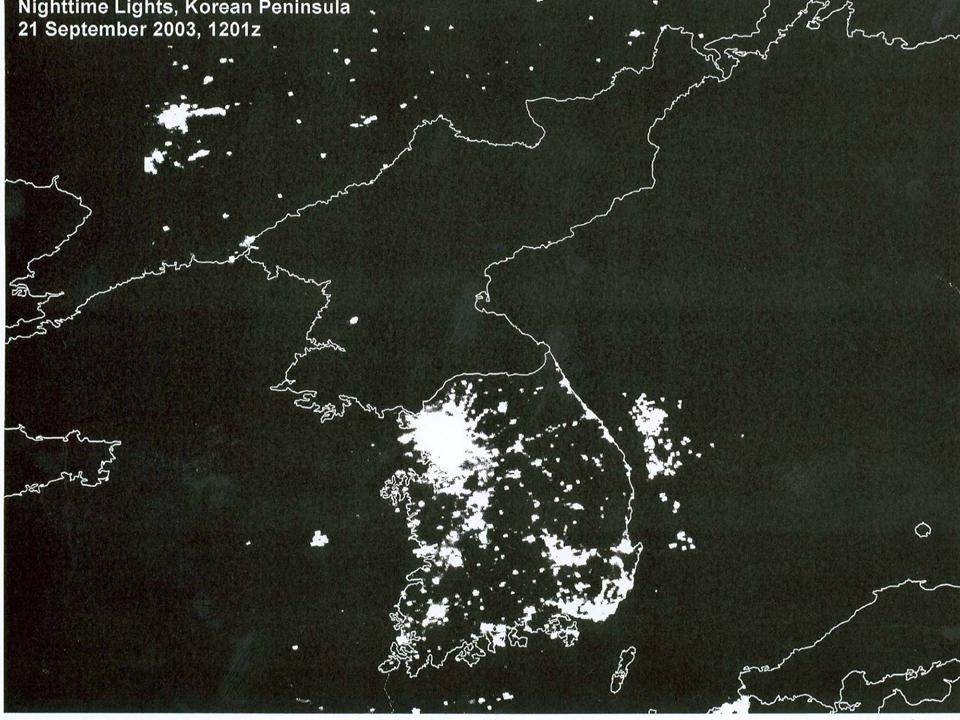 and South Korea by night